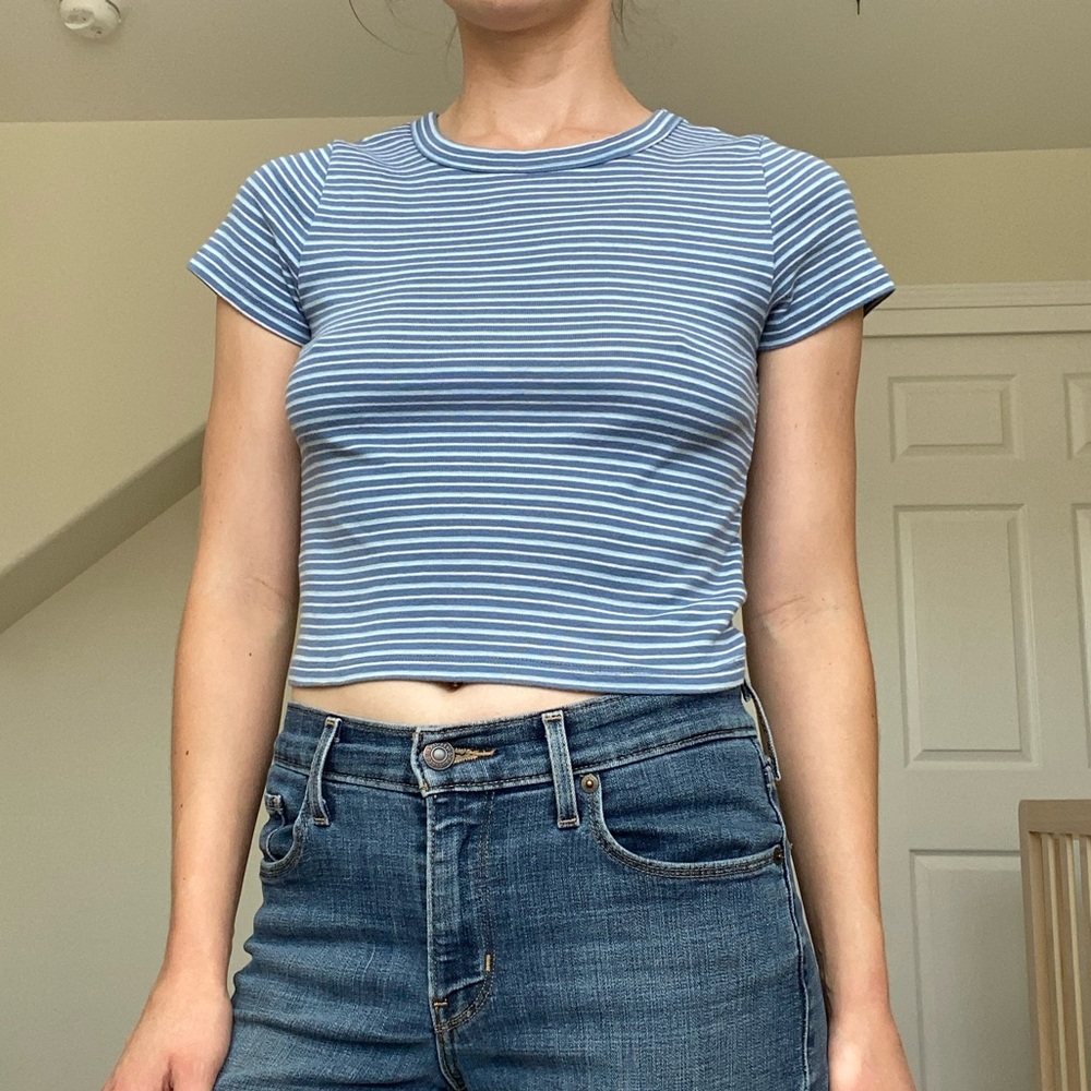 American Eagle blue striped crop top